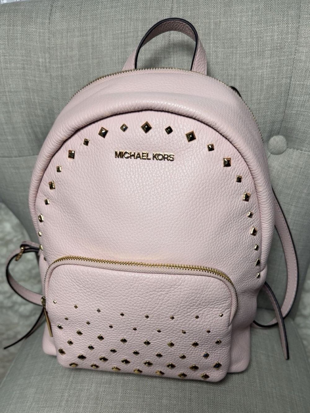 Michael Kors Light Pink Studded Pebbled Leather Mini Backpack